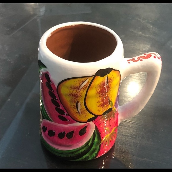 Mexican Pottery Colorful Fruit Hand Painted Mug Tankard Cheerful 12 Ounces - Picture 2 of 7